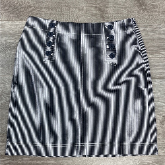 NWT Talbots Petites Navy White Striped Nautical Cotton Skirt Button Detail 8P - Picture 3 of 14